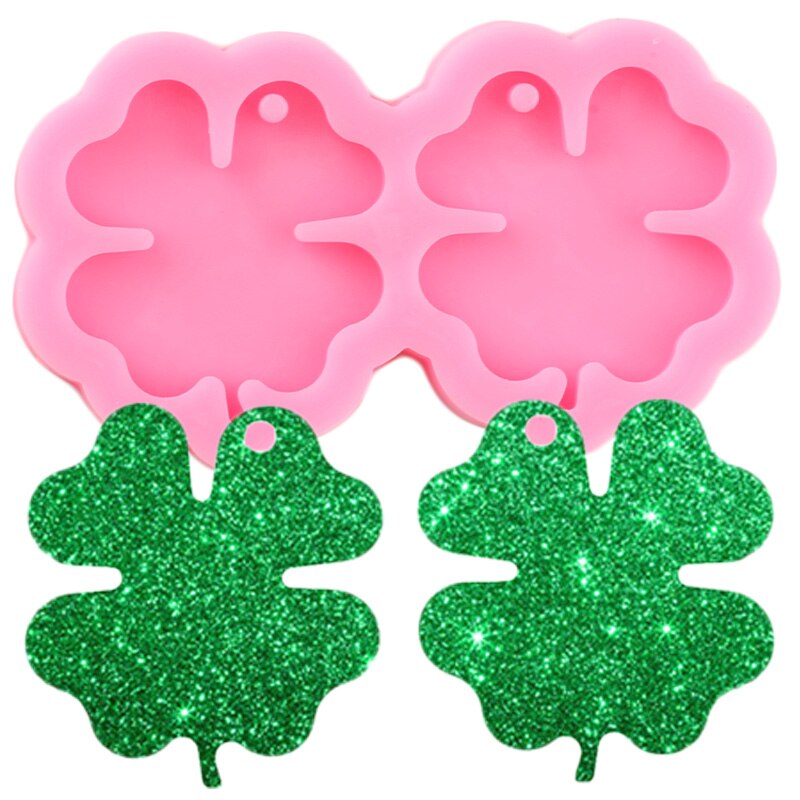 L/M/S Shiny Bladvorm Oorbellen Siliconen Mallen Klavertje Vier Sleutelhanger Klei Diy Epoxy Hars Sieraden mallen