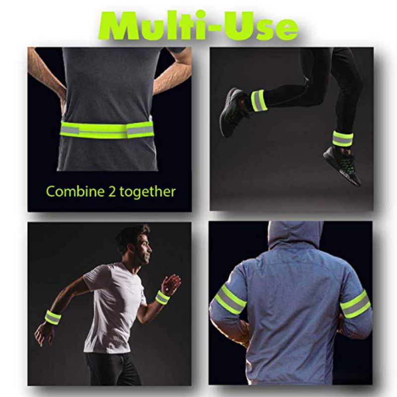 2Pcs Reflective Bands Safety Flashing Armband Belt Glow in the dark Bracelet for Night Jogging Walking Biking Cycling Running