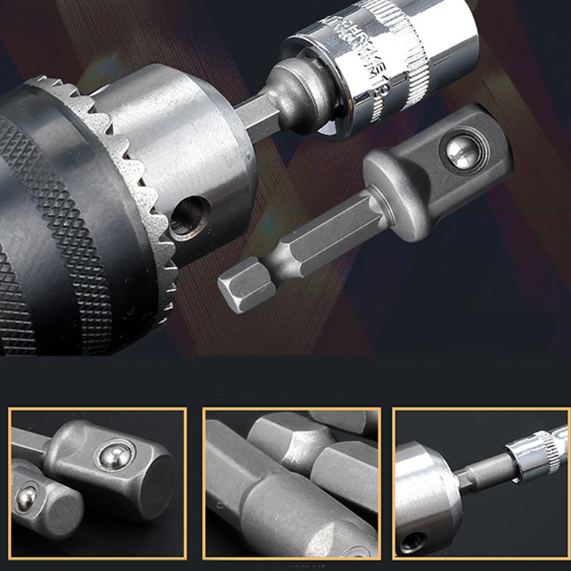 3pcs/set Chrome Vanadium Steel Socket Adapter Hex Shank to 1/4" 3/8" 1/2" Extension Drill Bits Bar Hex Bit Set Power Tools