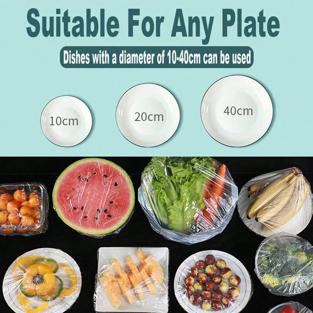 100 stk gjenbrukbare matpapiroppbevaringsdeksler poser til bolle elastisk plate silikonlokkdeksel kjøkkenfrukt plast friskholdende forsegling