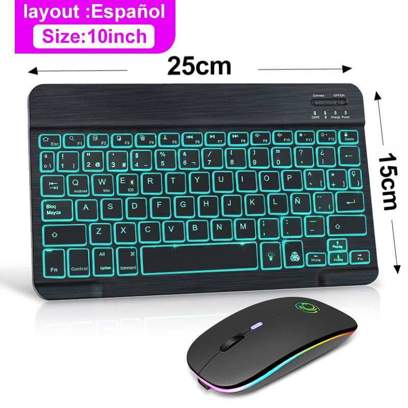 Tastiera Bluetooth RGB tastiera Wireless Bluetooth Mini tastiera russa spagnola RGB retroilluminata ricaricabile per Tablet ipad: 10 Inch Spanish Set