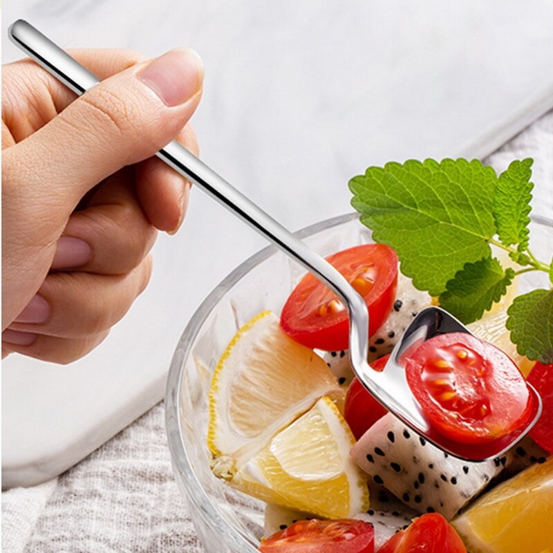 Stainless Steel Spoon Long Handle Ice Cream Scoop Tea Coffee Mixing Spoon Dessert Fruit Fork Home Kitchen Decorative
