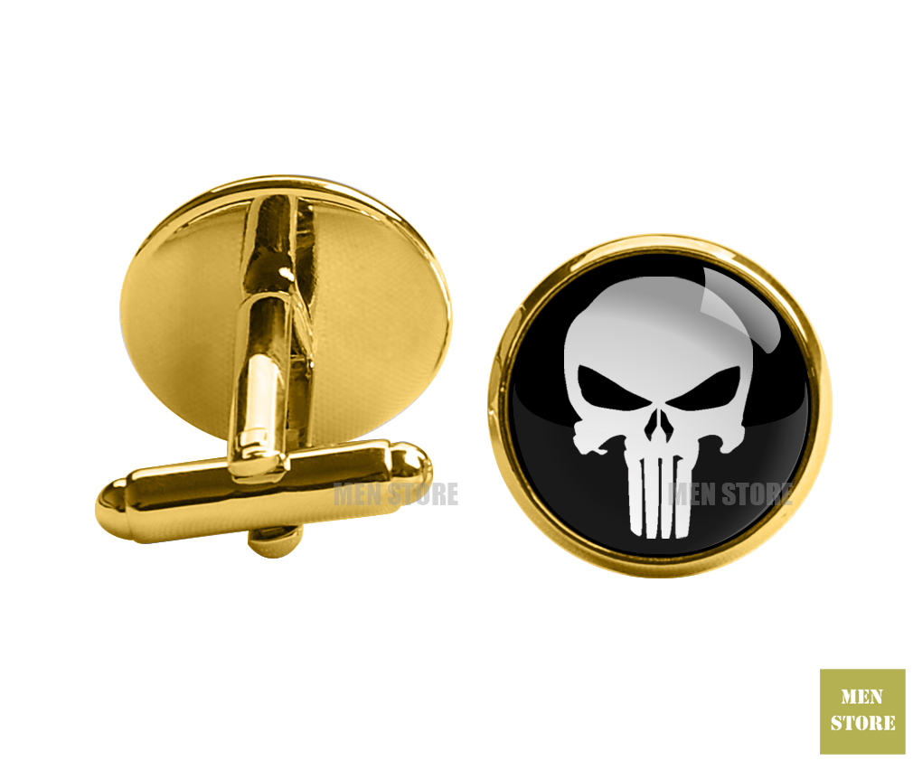 The Punisher Skull Ghost Men Jacquard Woven Skinny Narrow 2.3" Necktie 6 cm Neckwear Wedding Party Groom Tie Cufflink LK020M: Cufflink-gold