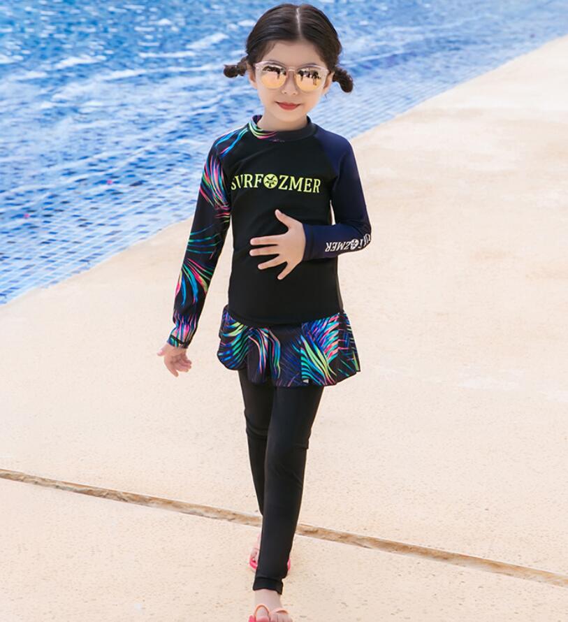 Langærmet islamisk svømmetøj til piger muslimske børn nederdel fuld dække badedragt tøj børn beskeden badedragt: 4xl