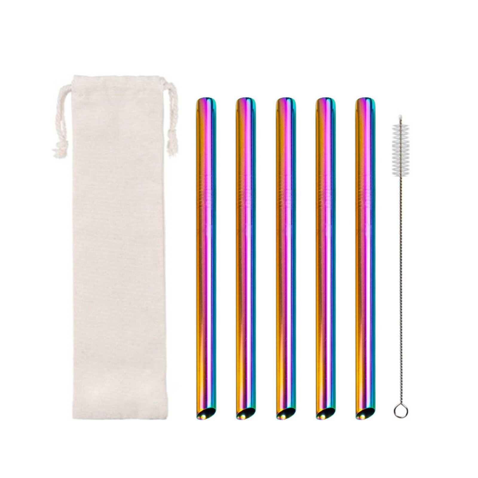 Metal straw rainbow color reusable metal straw set with brush 304 stainless steel straw milk drinkware bar party accessories: Rose Gold 