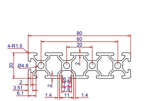 3D Printer Onderdelen 2080 Aluminium Profiel Europese Standaard Geanodiseerd Lineaire Rail Aluminium Profiel 2080 Extrusie 2080 voor cnc