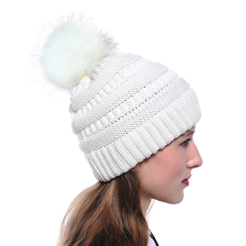 hats for women beanies Winter Wool Ball Hat Women's Knitting Hats Casual Caps Keep Warm Women Turbans