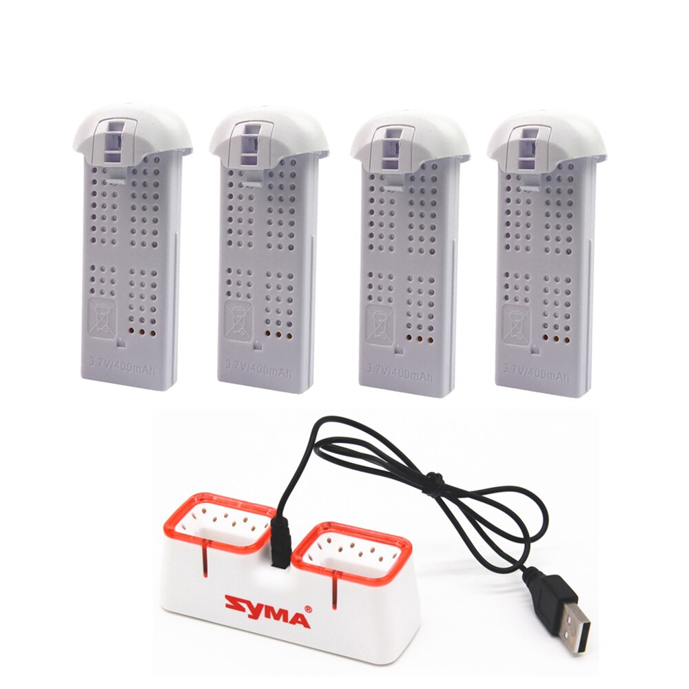 Syma-batería Lipo X22 / X22w Original para Dron, batería de 3,7 V y 400mAh con cargador, recambios de cargador, accesorios para cuadrirrotor RC, batería de 3,7 V y 400mAh: 4White with Charger