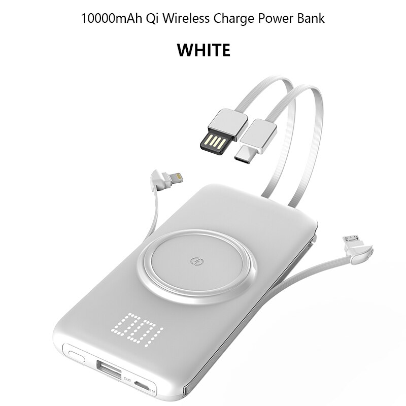 10000 mah multifunctionele lijnoplader po slanke mobiele power draagbare externe batterijlader voor iphone samsung xiaomi: 10000 mah wit