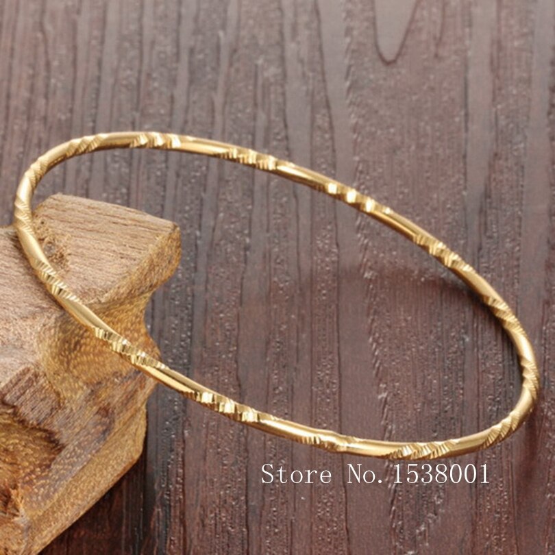 Cinzelado liso amarelo ouro cheio womens bangle unopable 60mm