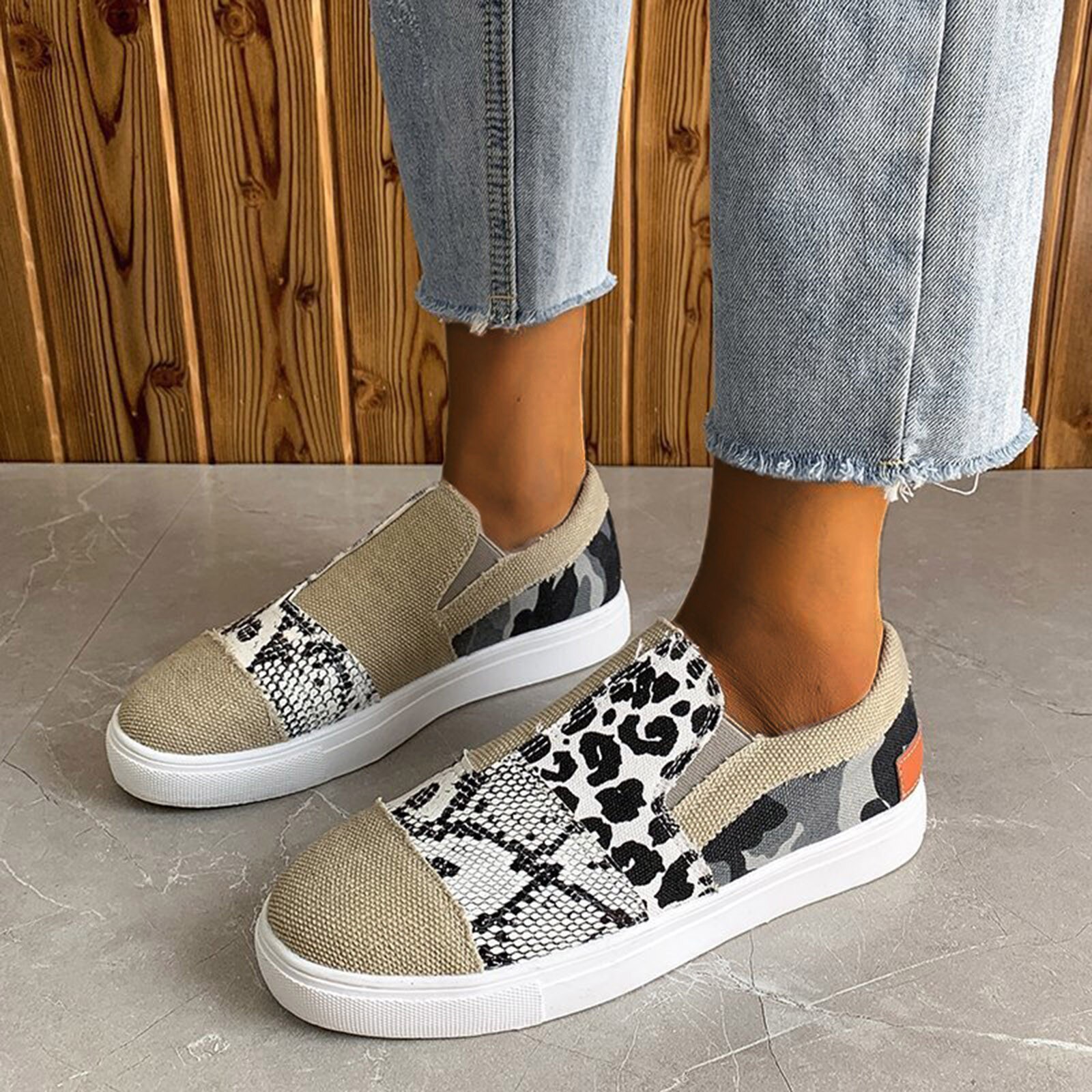 Baskets en toile de pour femmes, chaussures d'extérieur plates, grande taille,: KH / 42
