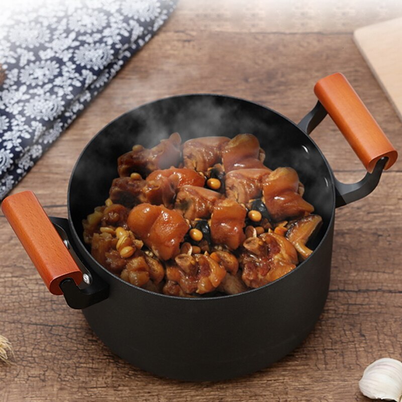 large capacity pot super deep pot with lid durable and good heat conduction Cooking Pot Wooden