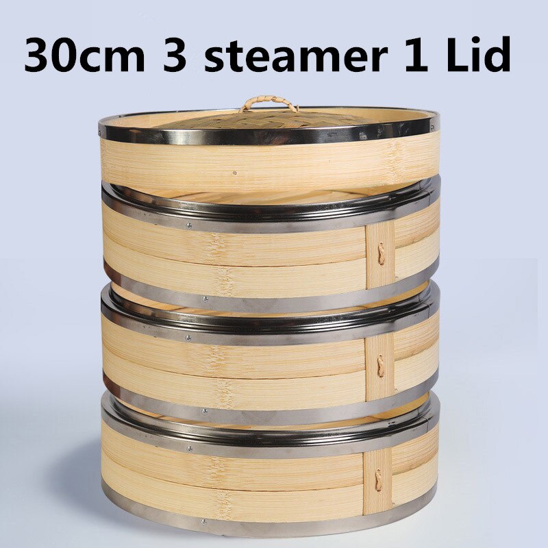 Jedna dwie trzy klatki z pokrywą gotowanie bambusowe naczynie parowe ryby ryż przekąska zestaw koszy kuchnia narzędzia kuchenne pierogarnia parowiec garnek parowy: 30cm 3 steamer 1 lid