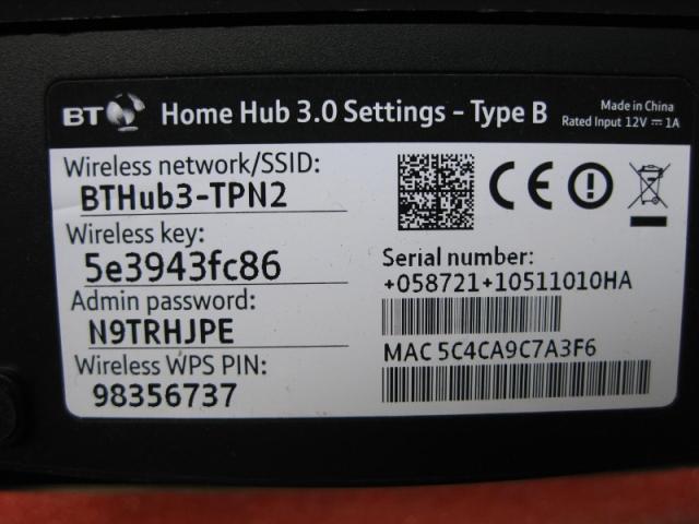 huawei United Kingdom BT home Hub3 4 port wireless router Big memory wifi ADSL