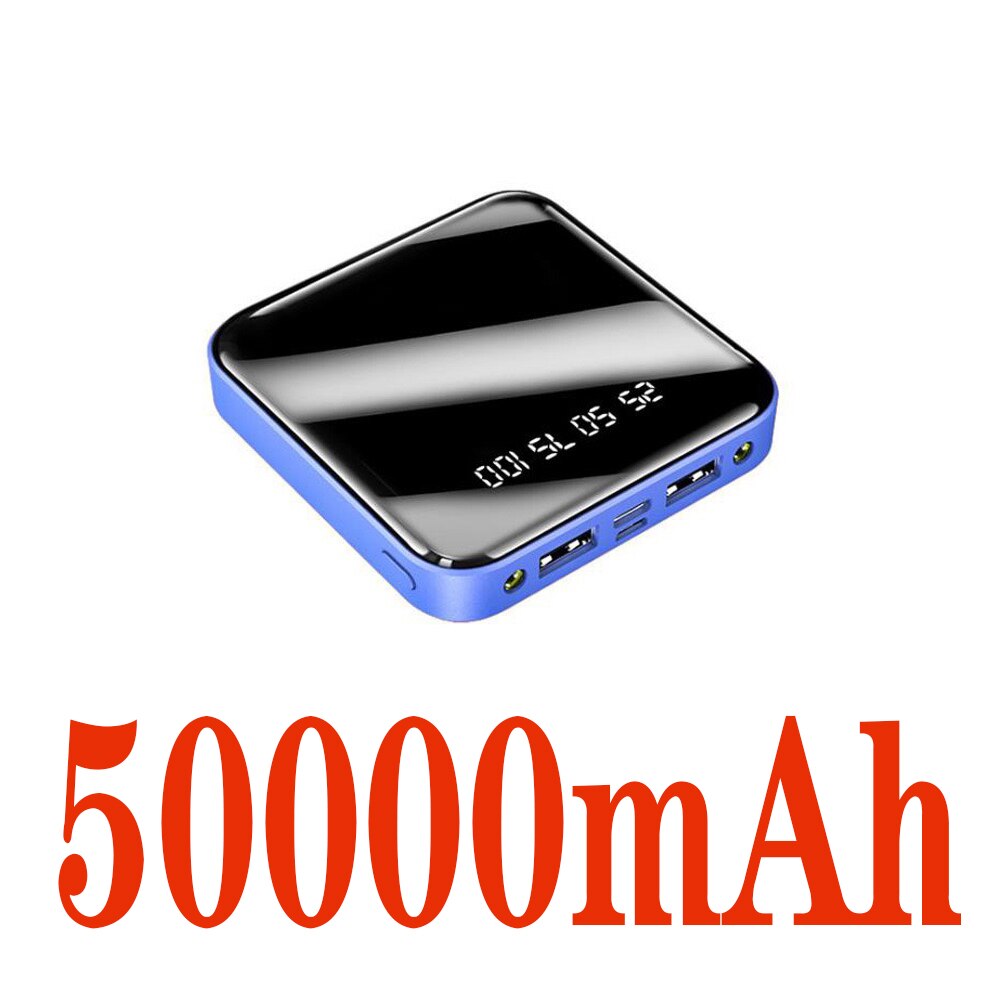 Mini power bank 88000mAh mobile phone portable charger LED power bank is suitable for Xiaomi external mobile battery: Blue-50000mAh