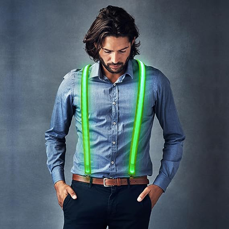 Leuchtende LED-Hosenträger für Herren, Fliege, Unisex, elastisch, verstellbar, Hosenträger, beleuchtete LED für Musik, Festival, Kostümparty