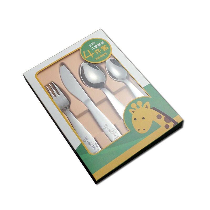 4PCS/pack 304 Stainless Steel Kids Cutlery Cartoon Pattern Carving Children Tableware Western-style Spoon Fork Set Baby Flatware