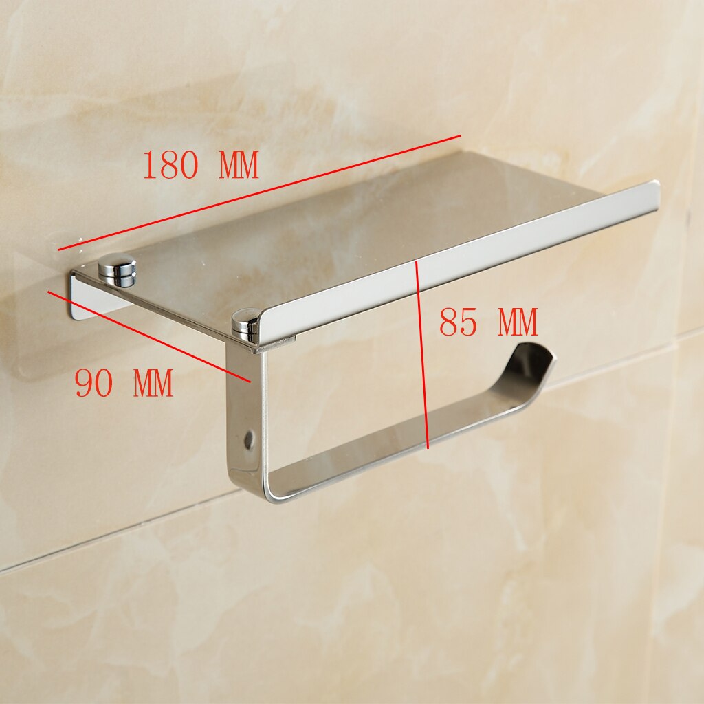 Soporte de papel higiénico de acabado cromado moderno con estante de almacenamiento para teléfono móvil de acero inoxidable montado en la pared