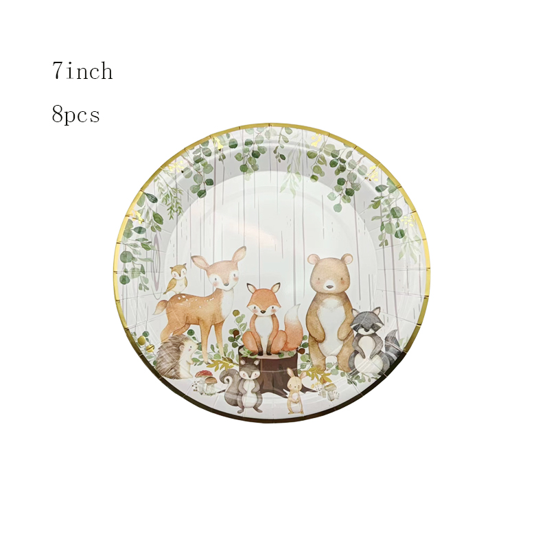 8Pcs Stamped Little Fox Disposable Paper Plate Cup Happy Birthday Picnic Party Baby Shower Jungle Party Decorative Supplies: MINT GREEN