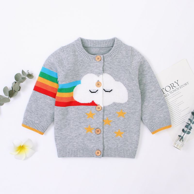 Enfants enfants pull bébé garçon fille vêtements Cardigan dessin animé arc-en-ciel imprimé tricoté coton décontracté vêtements d'extérieur chaude