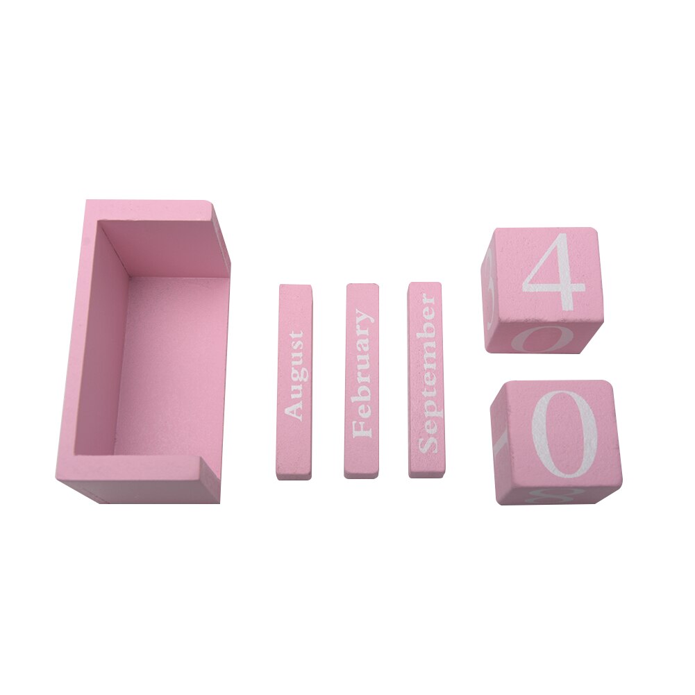 Month Date Display Wood Block Desktop Planner Wood Calendar DIY Home Office Decor Desk Decoration Reusable Living Room: Pink