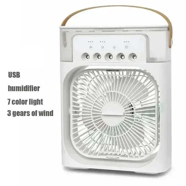 3 in 1 ventilator klimaanlæg husholdning lille luftkøler led natlys bærbar luftfugter luftjusteringsventilator kontor hjemmeventilator: Hvid