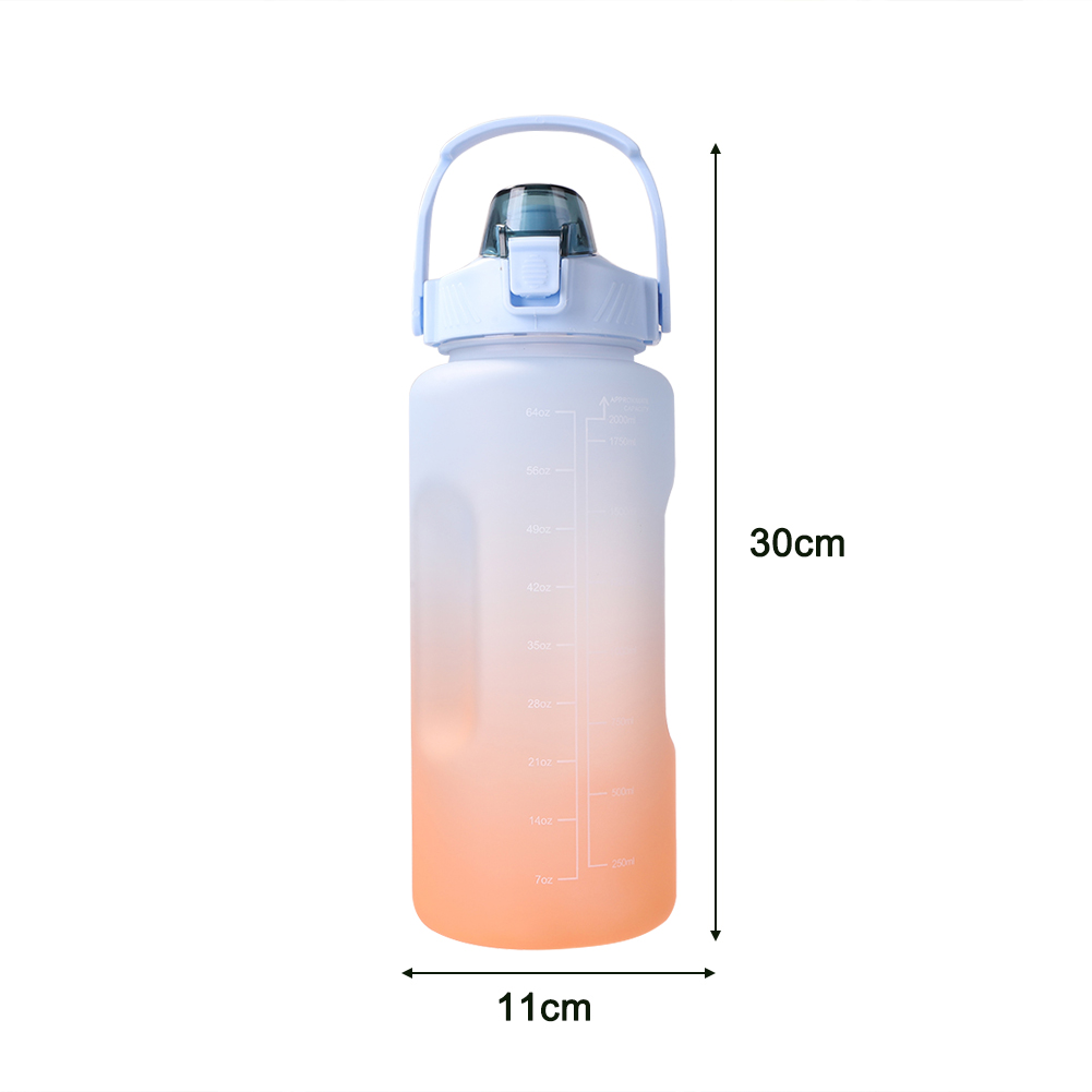 2000ml Wasser Flasche Shaker Sport Mit Zeit Marker Kunststoff Reise Fahrrad Milch Tee Saft Stroh Kürbis Tragbare Tassen