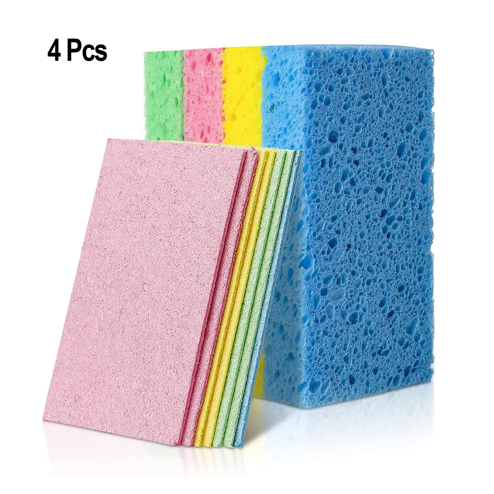Spugne in cellulosa compressa da 4/12 pezzi Spugna per piatti naturale antigraffio, spugna in cellulosa bifacciale per auto da cucina e bagno: MULTI