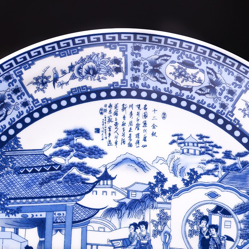 Jingdezhen porcelain antique blue and white porcelain hanging plate decorative plate Ornament Chinese style living room deco