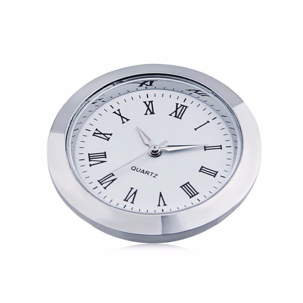 Mini Clock Quartz Movement Insert Round 40mm hole White Face Silver Tone Bezel Roman Numerals 45mm Watch Face 1.7 inches