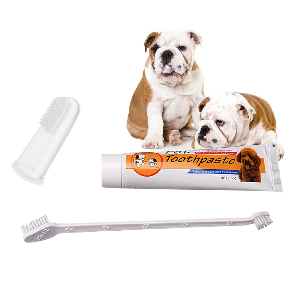 Pet Toothbrush Toothpaste Kit Three Sided Dog Brush Addition Bad Breath Tartar Teeth Care Dog Cat Cleaning Mouth Dog toothbrush