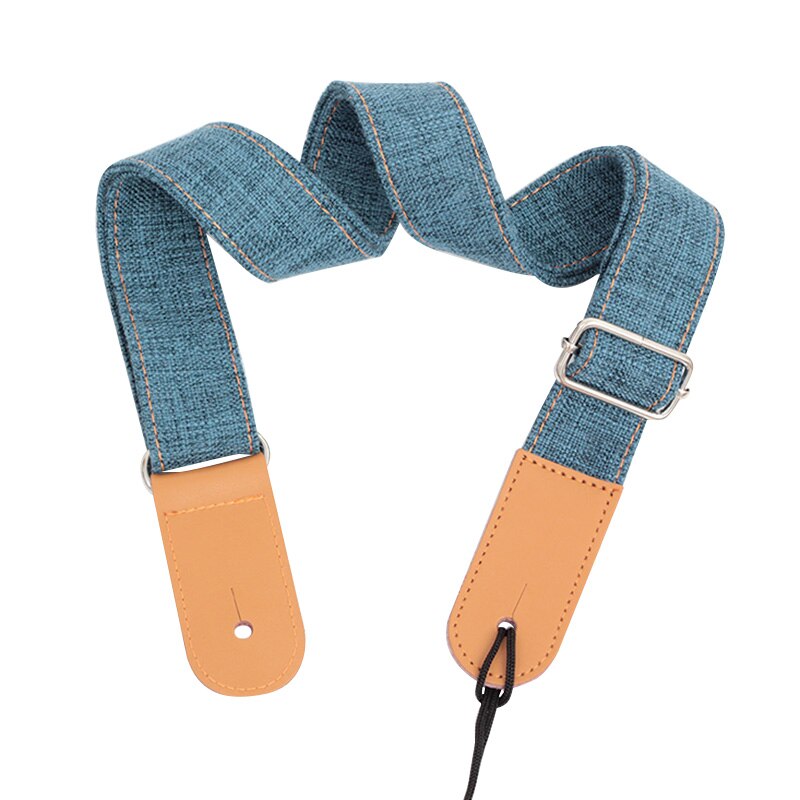 75-130cm Vintage Guitar Straps Linen Cotton ukulele strap Adjustable Leather Ends strap guitar Acoustic Electric Guitar Stripes: Blue