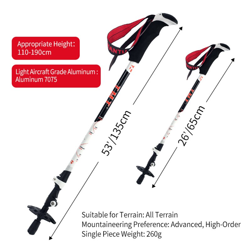 TMT Trekking Pole Mount Everest Hiking Walking Stick Strong Lightweight Aluminum Sticks Adjust Flip-Lock Portable Cane Holder