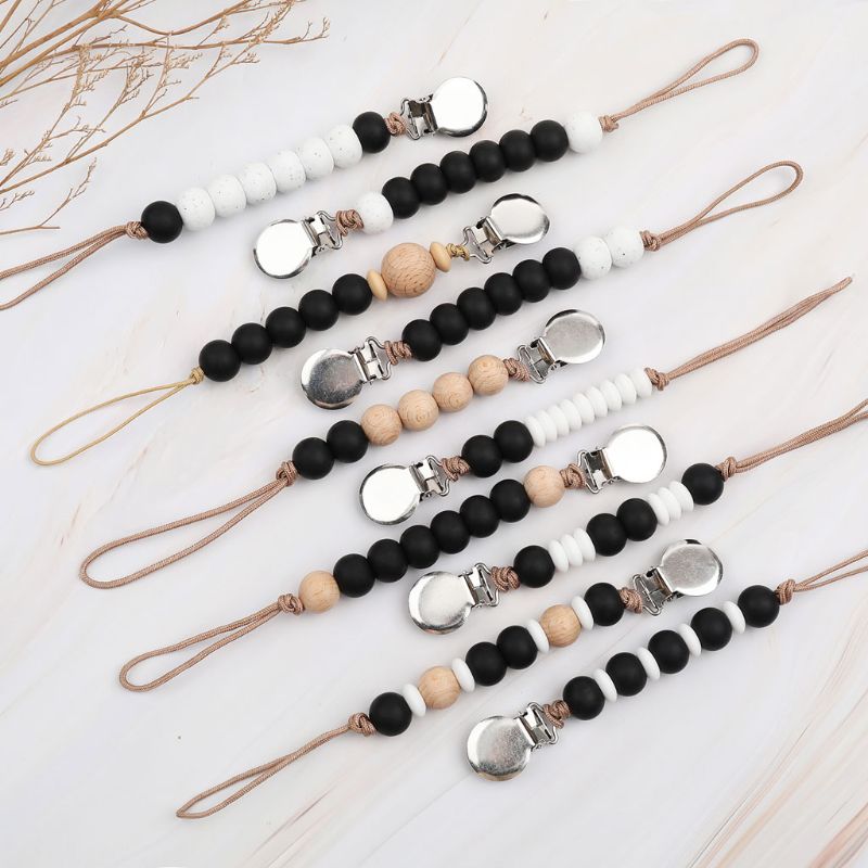 OOTDTY Clips factices bébé garçons filles sucette chaîne Silicone dentition soulagement jouets perles apaisie porte-sucette Clips bébé douche