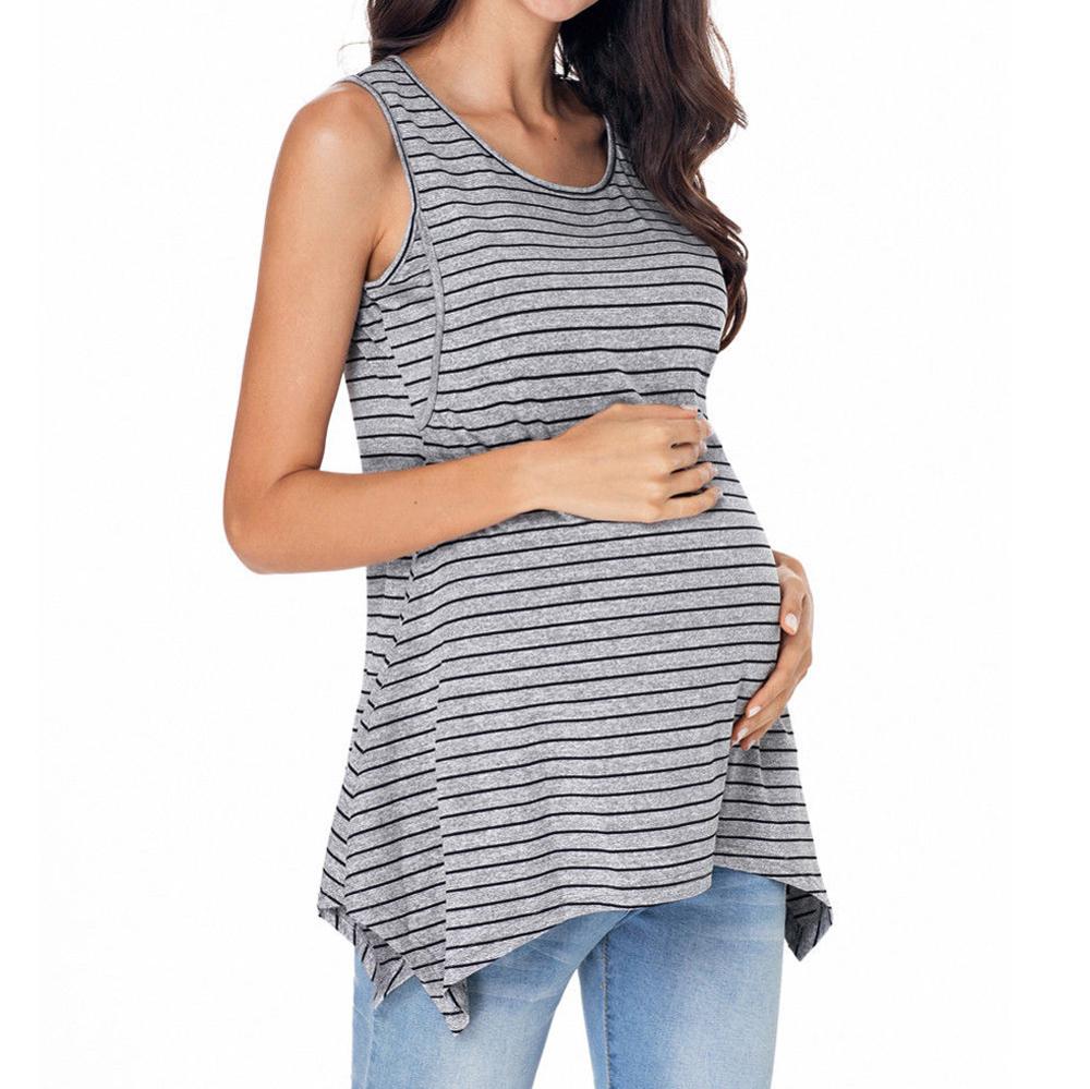Sexet sommer kvinders gravide kvinder stribet ammende amme skjorte ærmeløs komfortabel t-shirt vest