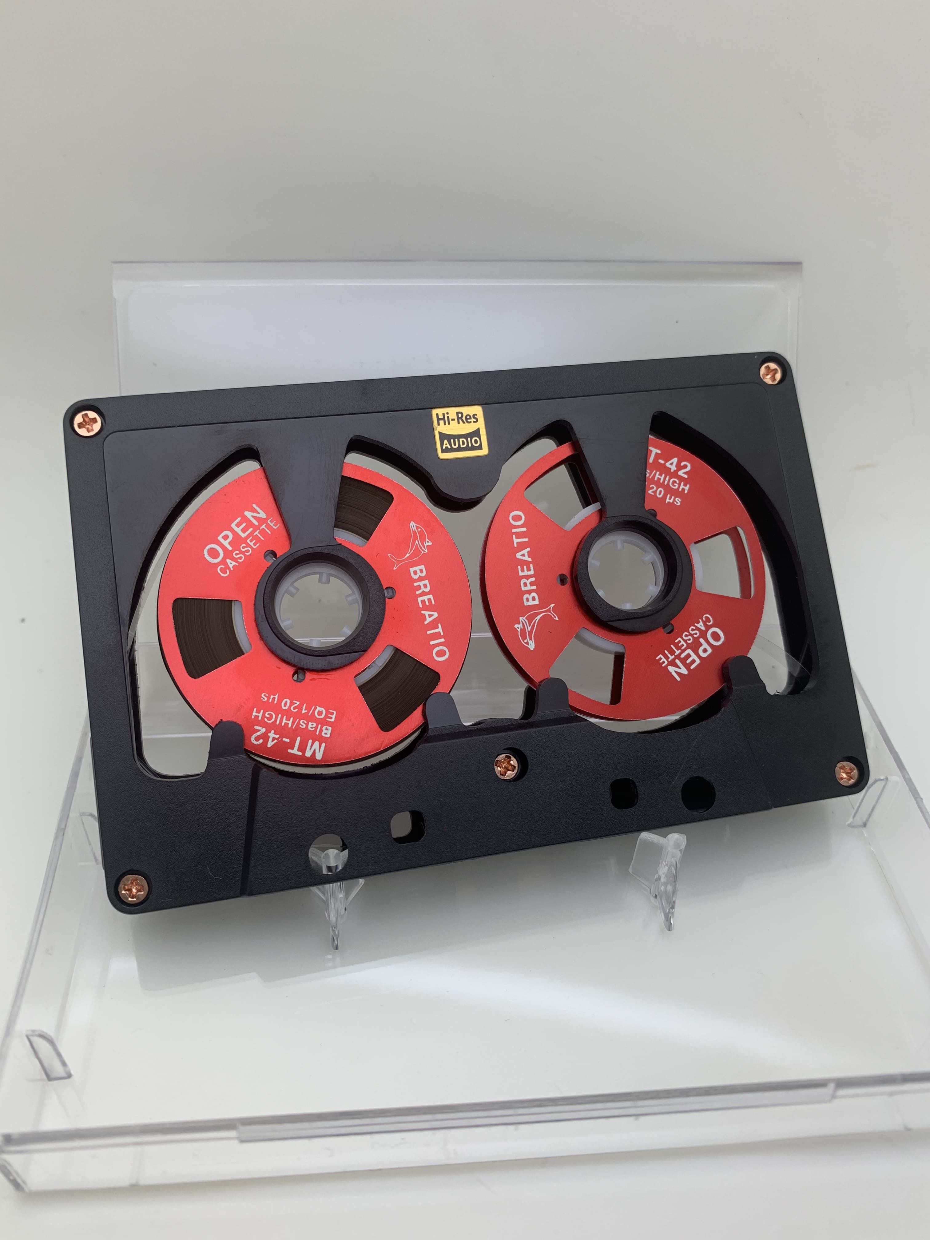 Audio Cassette Reel to Reel Cassette 50 Minute Blank Tape Double Sided Metal Reel Open Case Self-made: Rojo coral