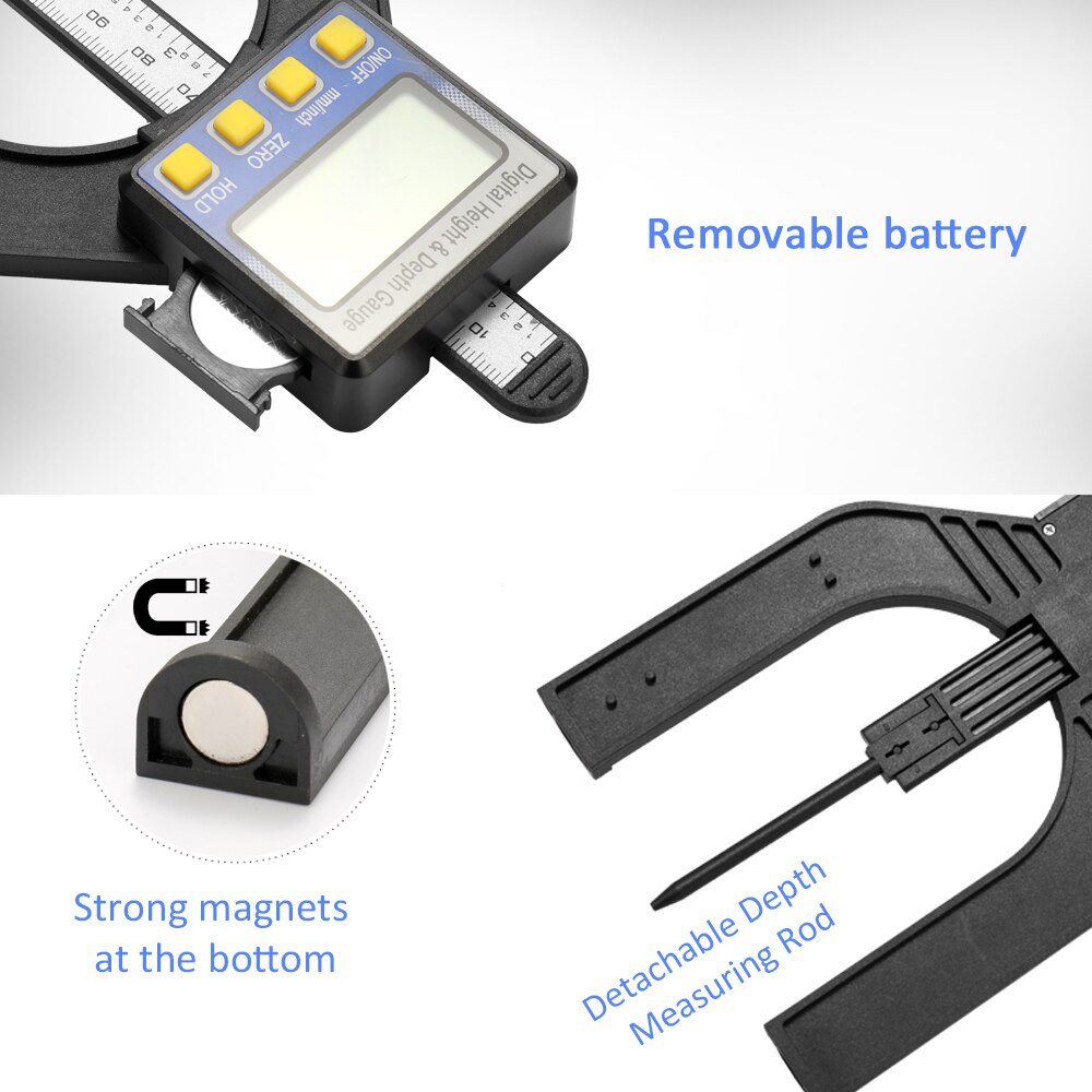 High Accuracy LCD Digital Display Slide Caliper Vernier Ruler Height and Depth Gauge with Measuring Range of 0-85mm Bottom