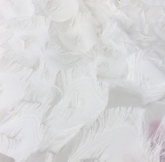 Écran ouvert gland jacquard + fleur coupe en mousseline de soie oeil tissu plume coupe gland vêtements tissu: WHITE