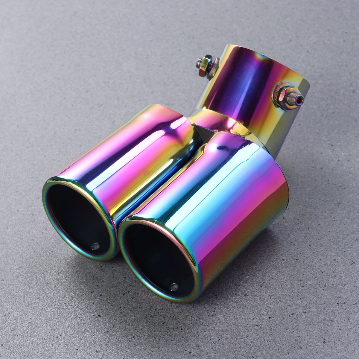 Colorful Double Outlets Stainless Steel Tailpipe Exhaust Muffler Tail Pipe Tip Cover (Curved Style)