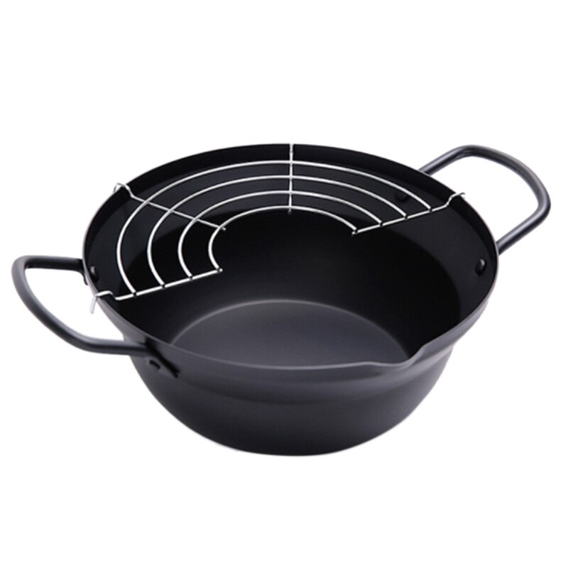 Easy Pour Non Stick Coating Tempura Fryer Pot with Oil Drip Drainer Rack Made in Japan Mini Deep Fry Pan: 20cm