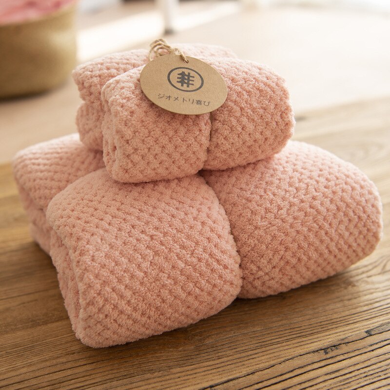 Reliëf Absorberende Zacht Gezicht Handdoek Verdikte Hoge-Dichtheid Coral Fleece Handdoek Roze Badhanddoek Set: Roze
