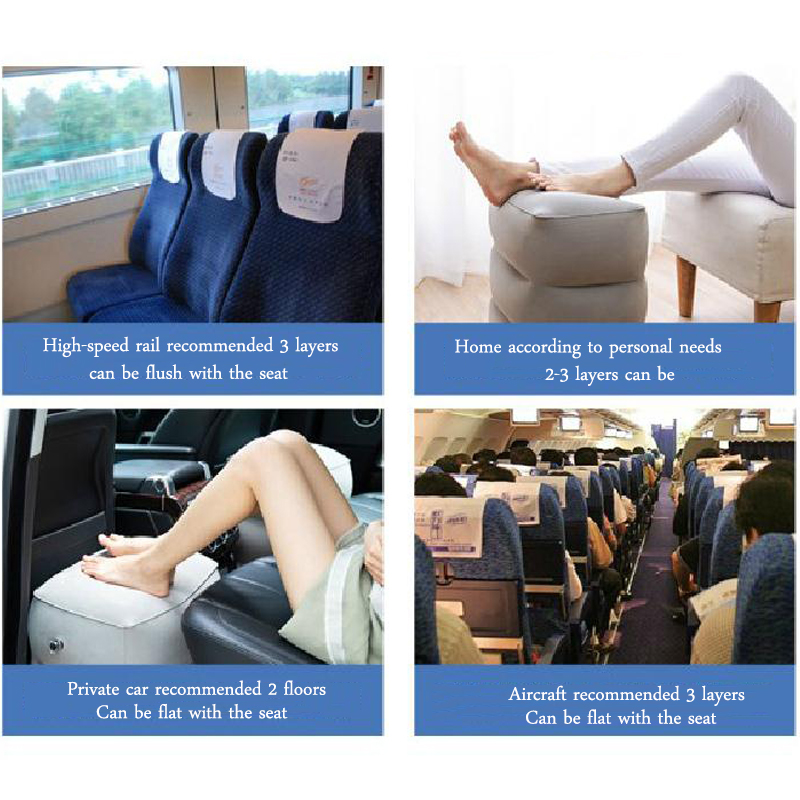 Inflatable Foot Rest Cushion - Travel Pillow for Airplane, Office, Home - 45x31x50cm - Folding - Flocking PVC