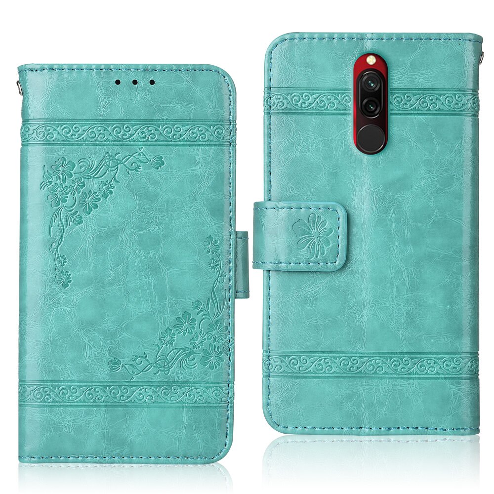 For On Xiaomi Redmi 8 Coque Back Cover Redmi 8 Case Flip Wallet Leather Case For Xiaomi Redmi8 Redmi 8 Cover Book Case: oil-Green