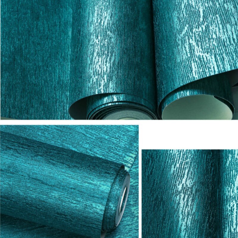 Cor sólida pavão azul papel de parede liso verde azul pvc texturizado característica