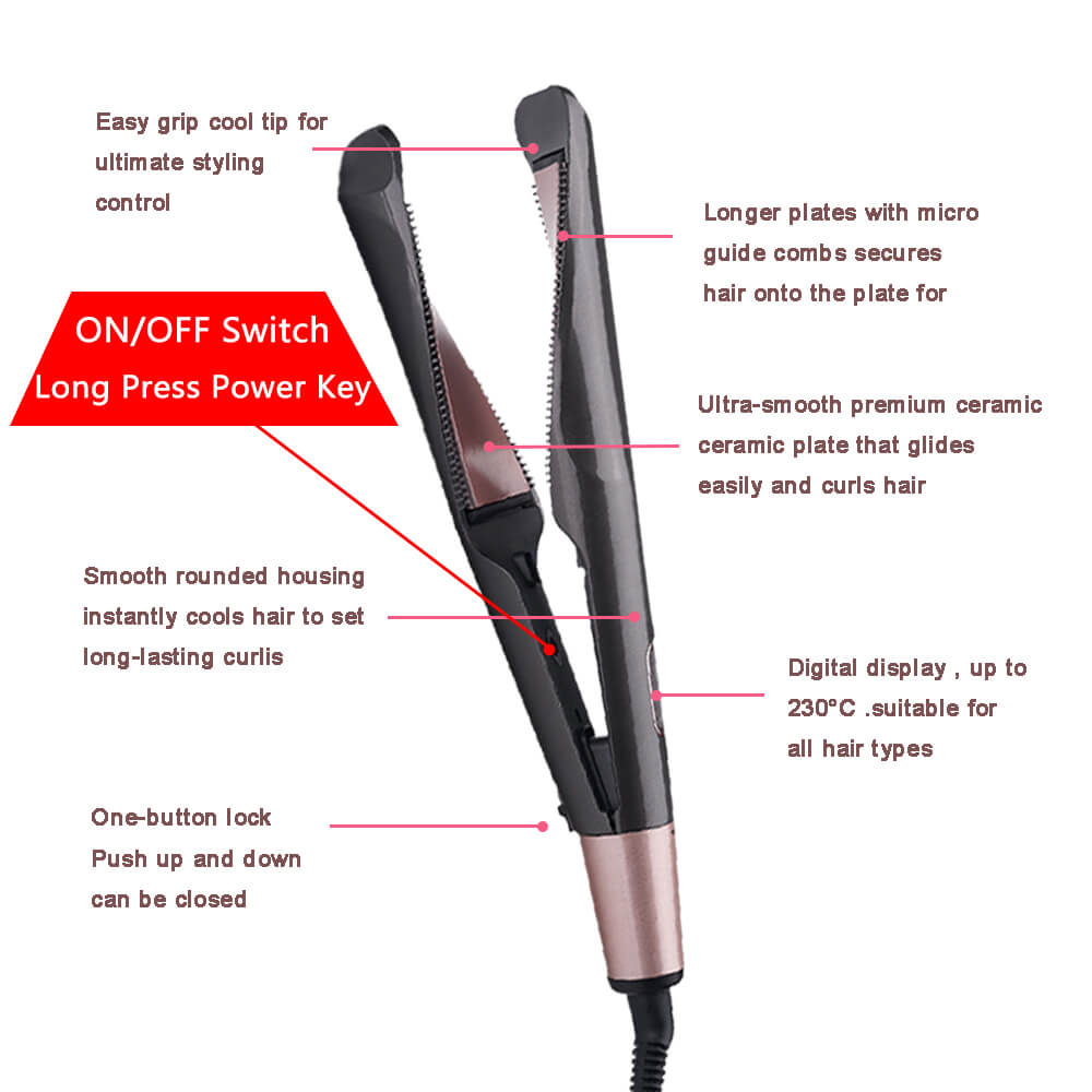Hair Straightener Curling Iron 2 in 1 Tourmaline Ceramic Twisted Flat Iron With LCD Digital Display & Auto Shut-Off