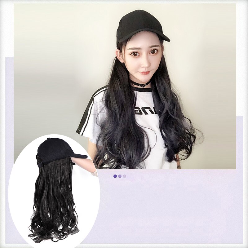 Nueva gorra de con extensión de cabello sintético, sombrero de Peluca de pelo largo para mujer, pelucas para mujer, color negro y marrón
