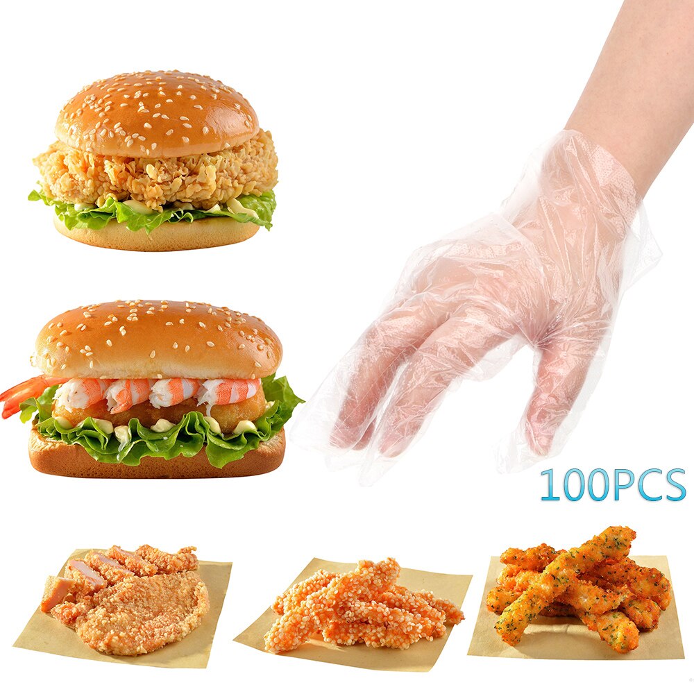 100pcs/Set Plastic Gloves Food Grade Plastic Disposable Gloves Eco-friendly for Restaurant Kitchen BBQ Food Gloves
