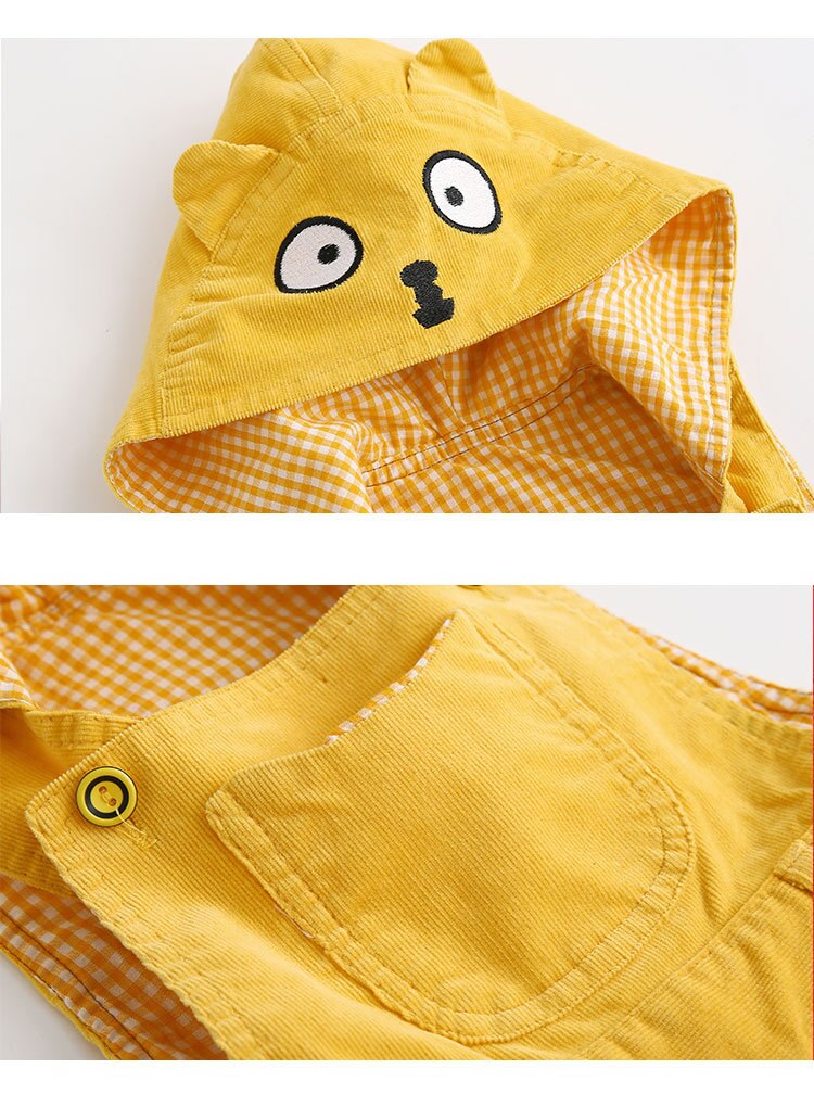 0-3t cartoon corduroy jumpsuits voor pasgeboren jongens, kinderbroeken met bretels, capuchonbroeken, overalls, rechte broeken, babyjongens herfstkleding