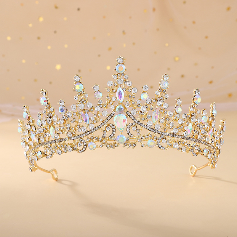 Tiaras nupciales de cristal de ópalo de Reina de princesa barroca, coronas, tocados elegantes de lujo, diadema, vestido de pelo de boda, accesorios de joyería: Con recubrimiento de titanio