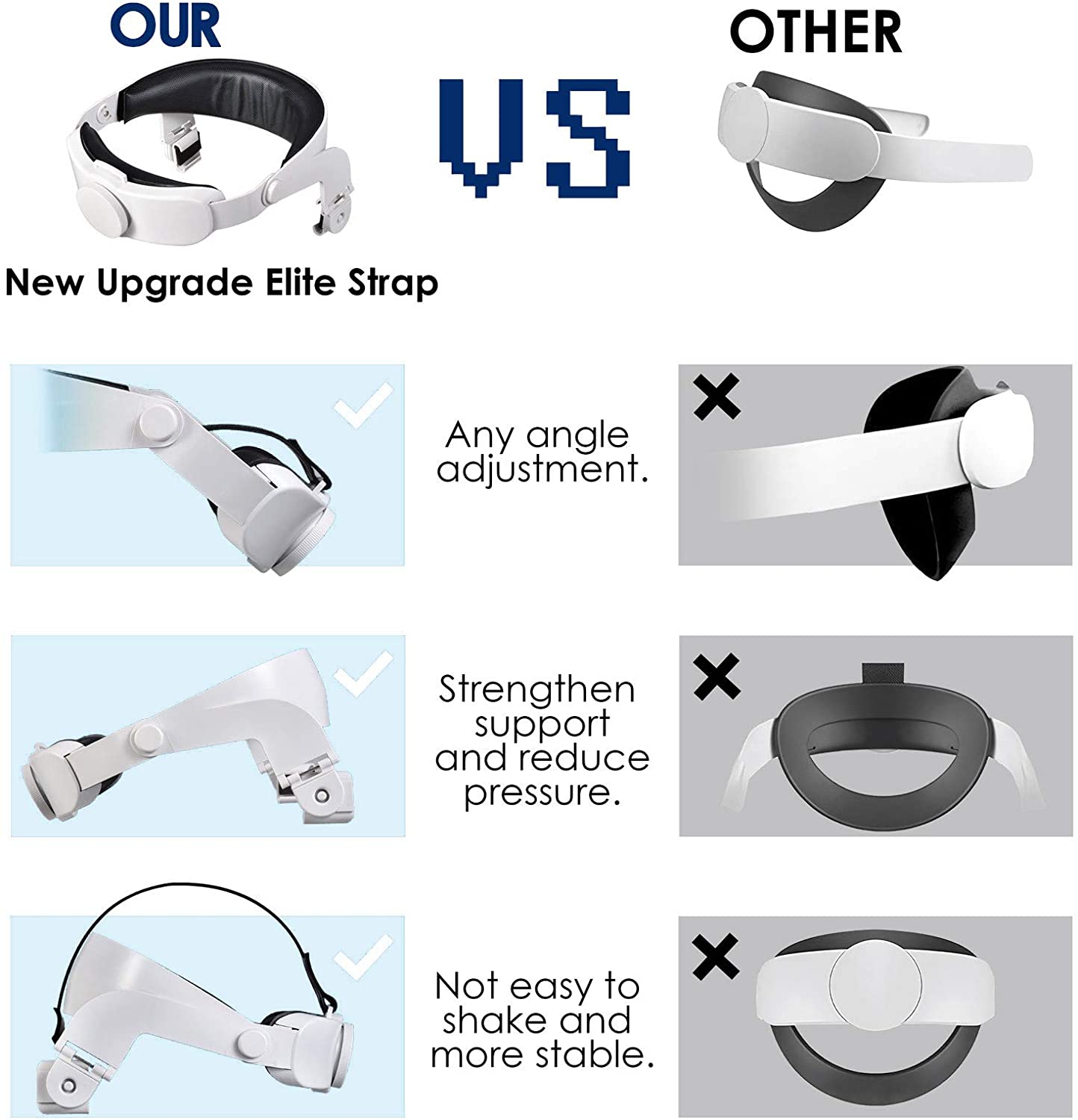 Verstellbares elite halo kopfband für oculus quest 2 – verbesserte unterstützung und reduzierter kopfdruck – komfortables touch-in-vr-zubehör